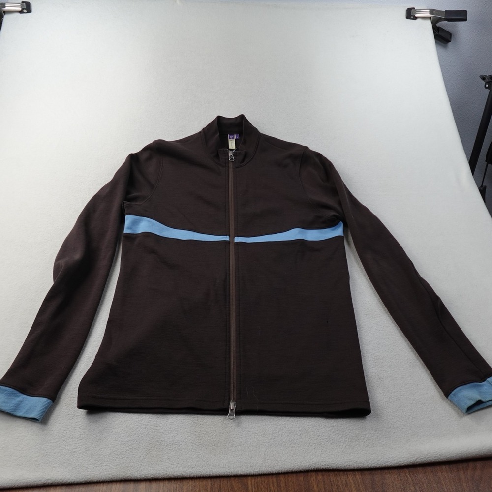 Ibex Jacket Womens M Brown Blue Full Zip 100% Merino Wool Sweater Knit